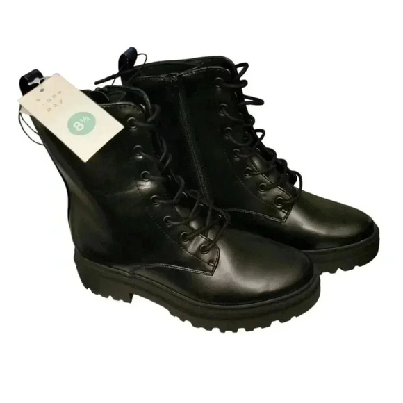 a new day Shoes - A New Day NWT Black Bridget Combat Boots Lace-Up Zip-Up Memory Foam Sz 8.5